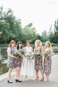 bridesmaids standing outside of Wylam brewery